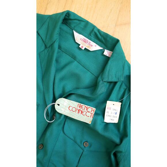 Vintage 1970s Blouse 70s Deadstock FRENCH CONNECTION Green Button Up Long Sleeve - Picture 8 of 9